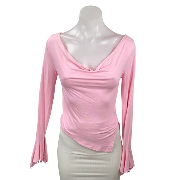 Edikted Tops - Edikted Rayna Women's Pink Cowl Neck Bell Sleeve Asymmetrical Hem Blouse Top XS
